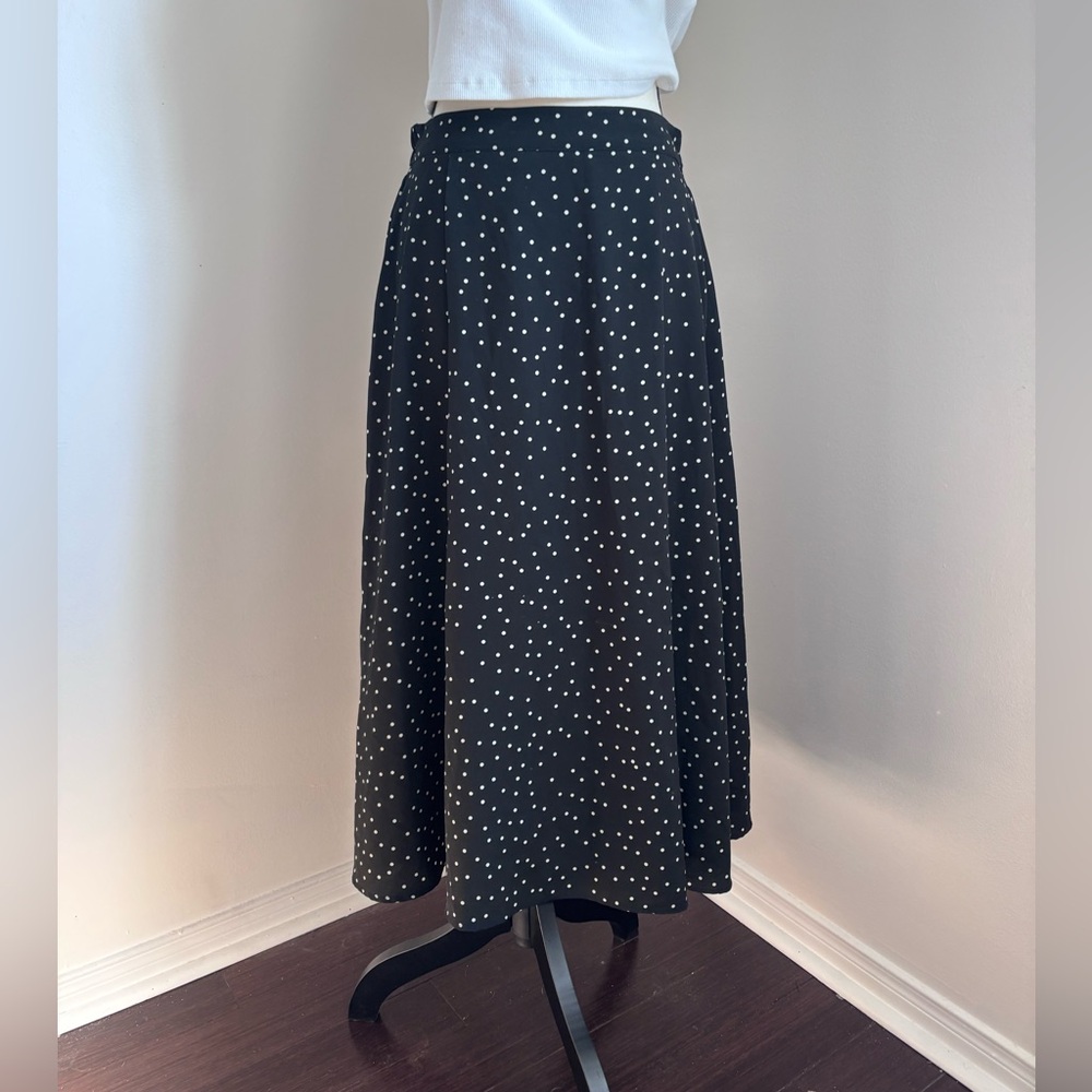 OAK + FORT Black and White Polka Dot A-Line Skirt Size S